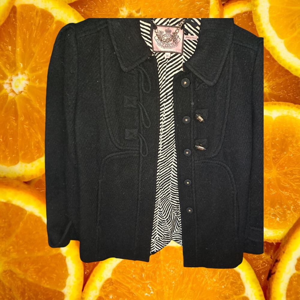 Juicy Couture Black Button Up Wool Blend‎ Pea Coat Size Medium